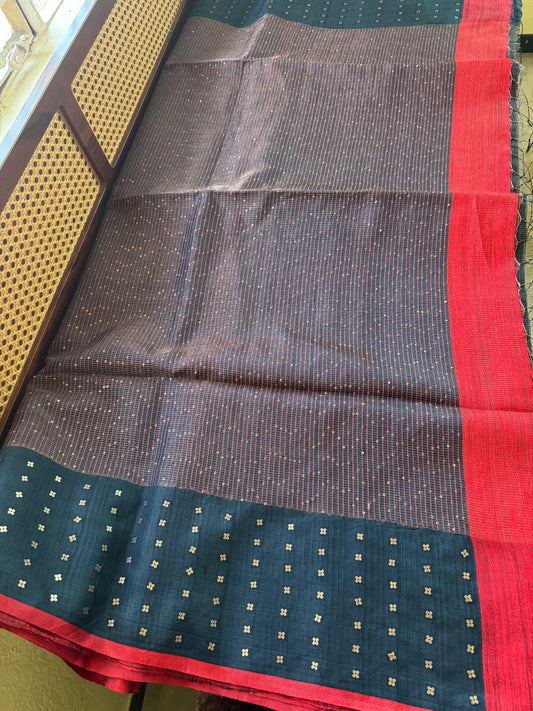 Pure Kora Jamdhani Saree - Blue