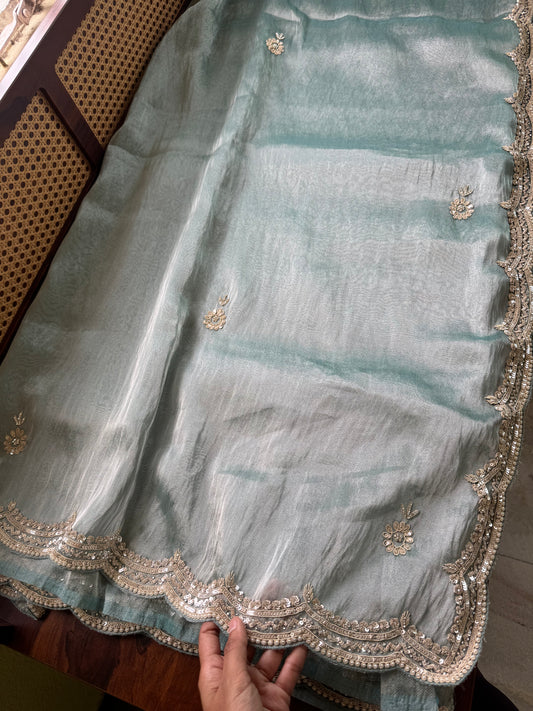 Luxe Tissue Saree with zari work - Blue