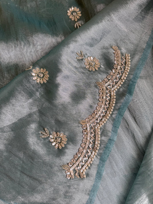 Luxe Tissue Saree with zari work - Blue