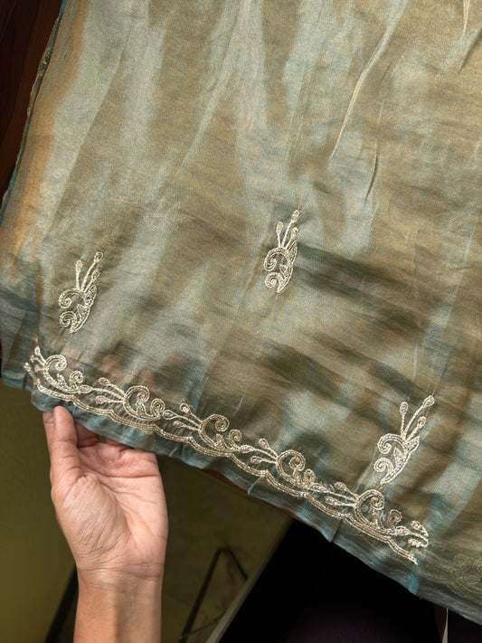 Luxe Tissue Saree with zari work - Blue Golden