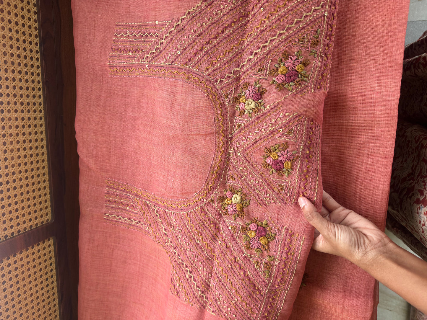 Premium Tissue Linen Sarees with heavy blouse - Peach