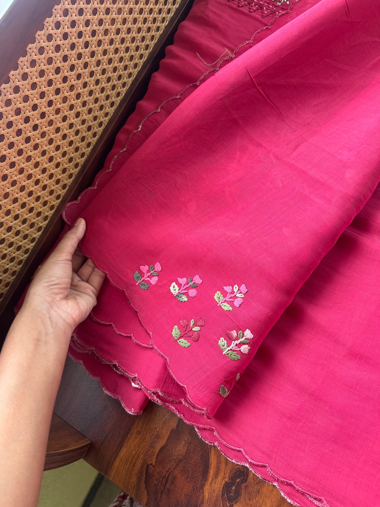 Mul Chanderi Handwork Sarees - Pink