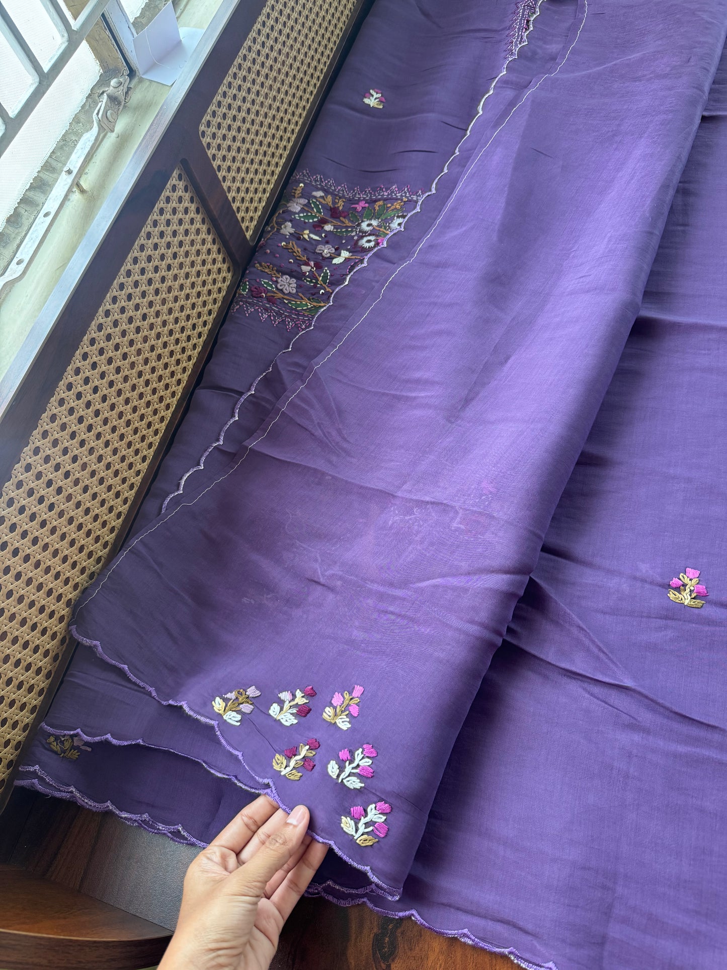 Mul Chanderi Handwork Sarees - Violet