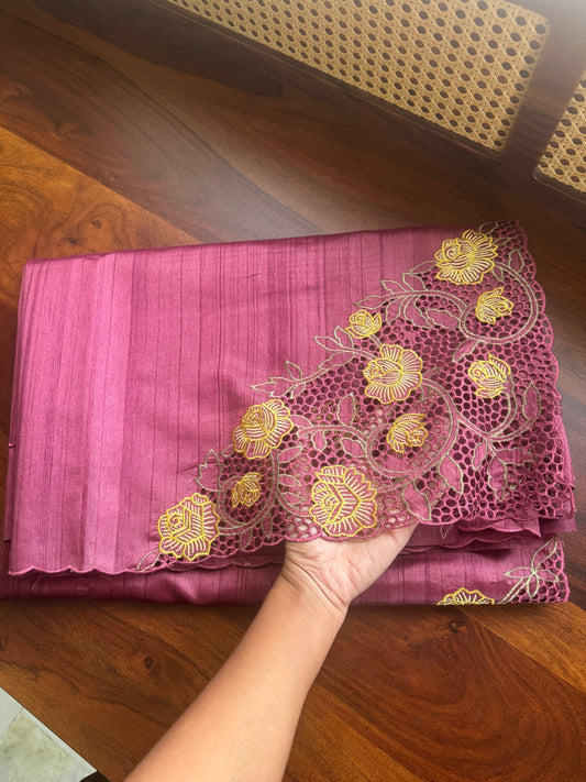 Cutwork Tussar Blend Saree - Magenta