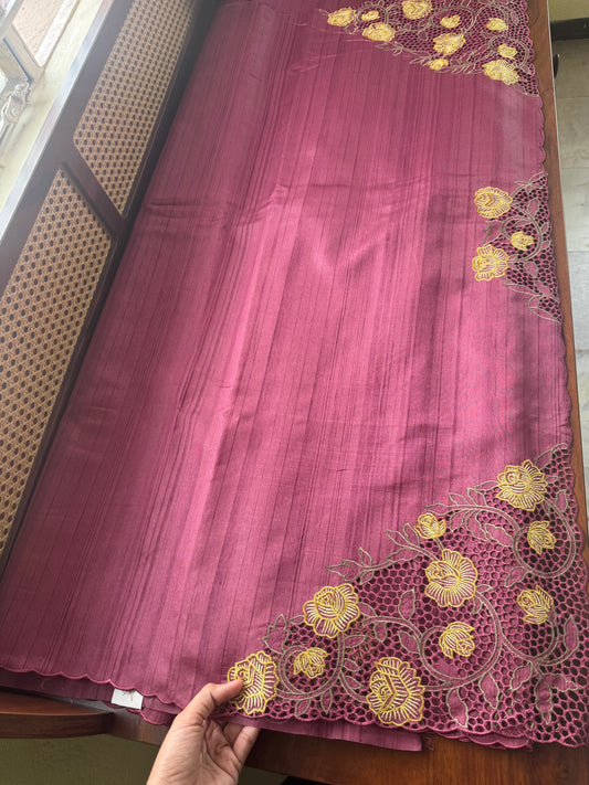 Cutwork Tussar Blend Saree - Magenta
