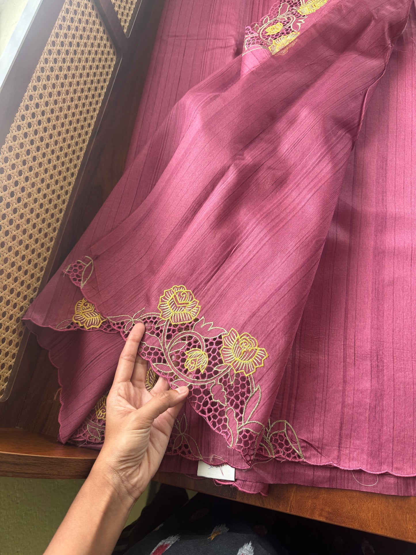 Cutwork Tussar Blend Saree - Magenta