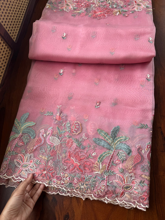 Delicate Tissue Organza Saree - Pink