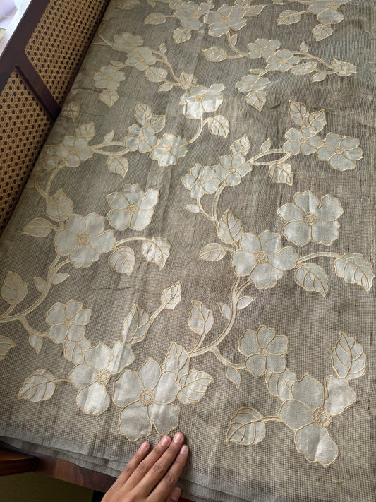 Tissue Applique Sarees - Grey Golden