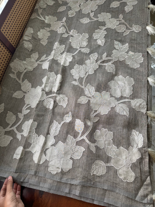 Tissue Applique Sarees - Grey