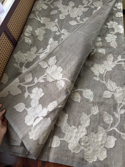 Tissue Applique Sarees - Grey