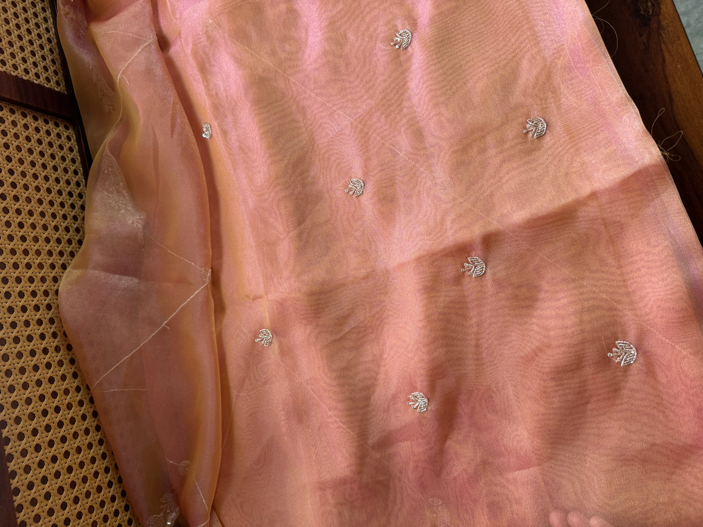 Luxe Tissue Saree with zari work - Peach Golden