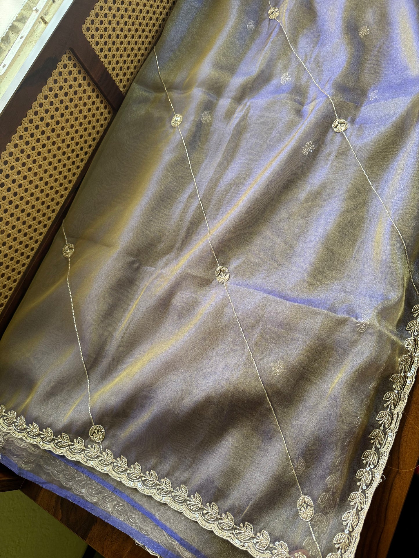 Luxe Tissue Saree with zari work - Lavender Golden
