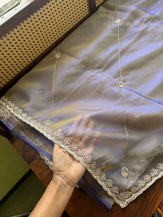 Luxe Tissue Saree with zari work - Lavender Golden