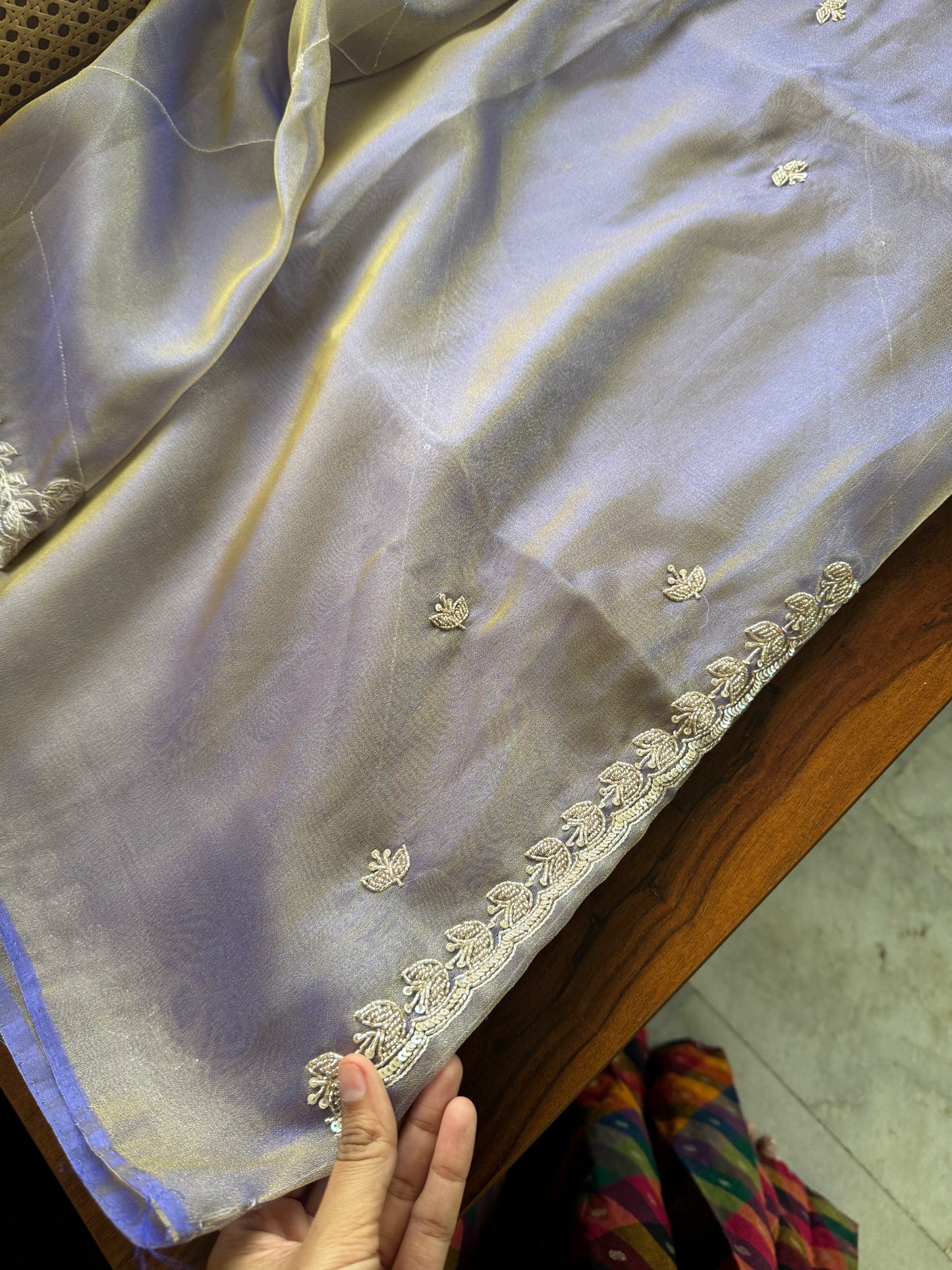 Luxe Tissue Saree with zari work - Lavender Golden