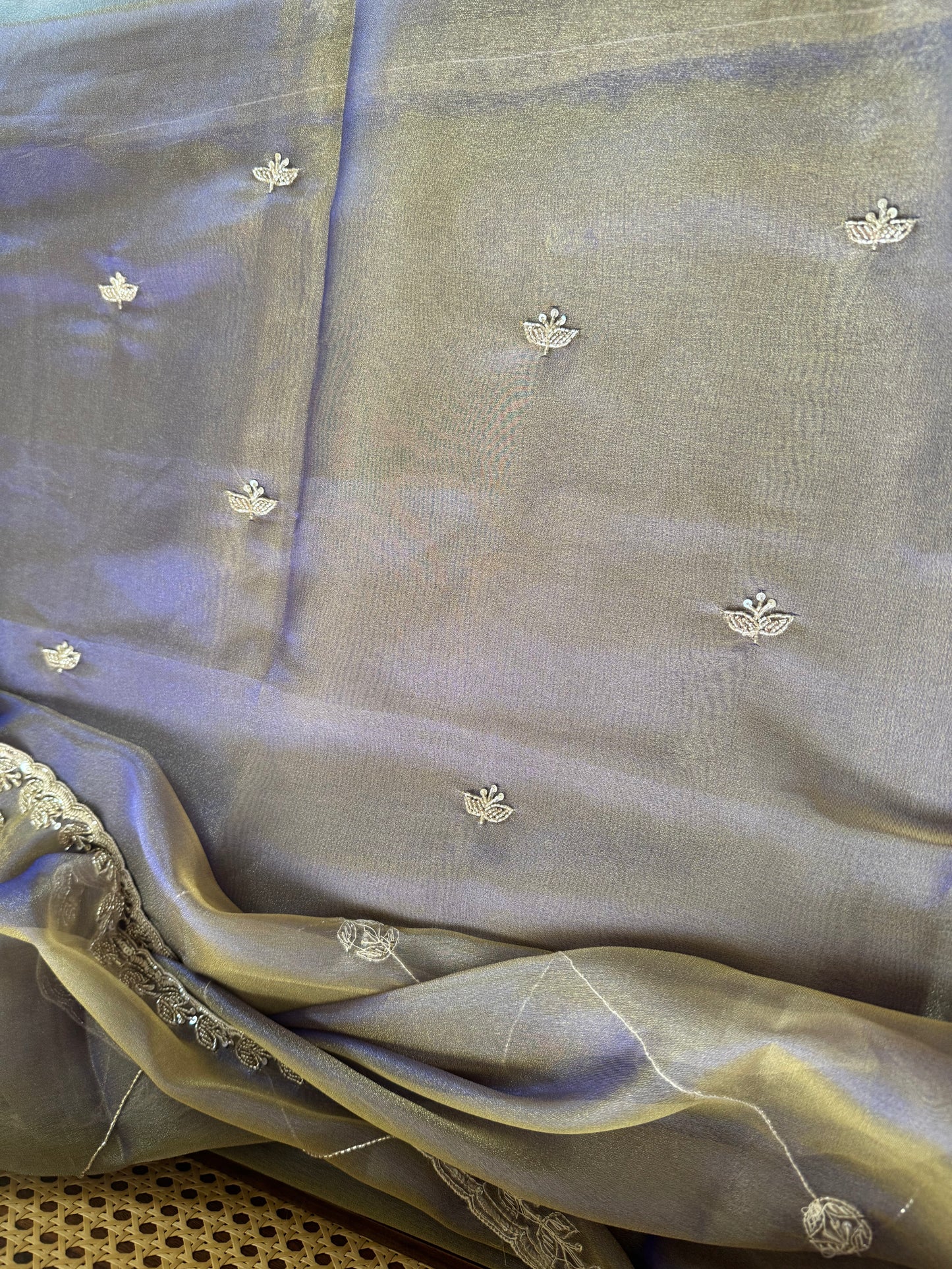 Luxe Tissue Saree with zari work - Lavender Golden