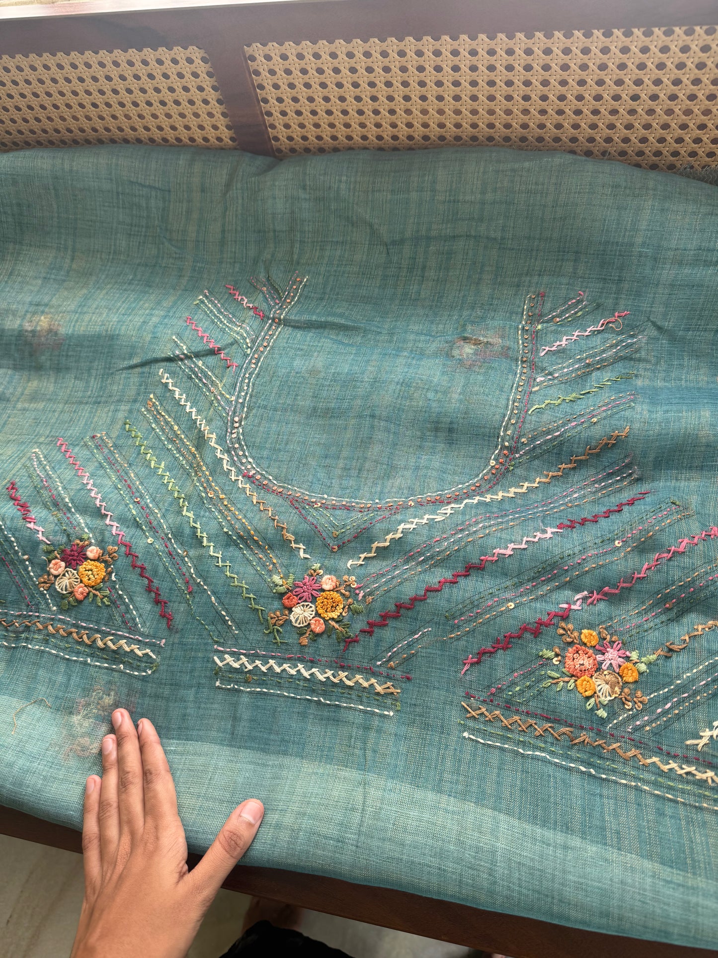 Premium Tissue Linen Sarees with heavy blouse - Blue