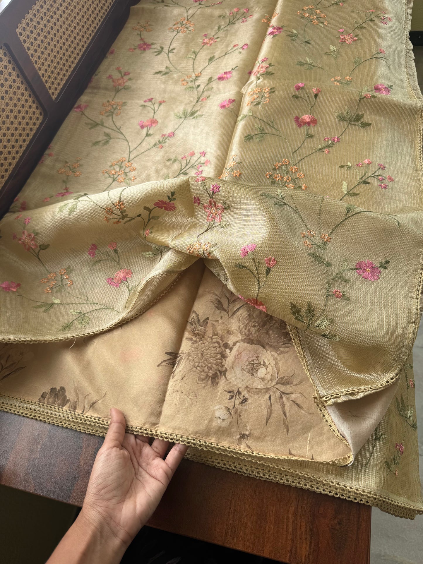 Floral Tissue Saree -Metallic Yellow