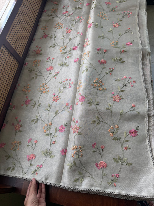 Floral Tissue Saree -Silver
