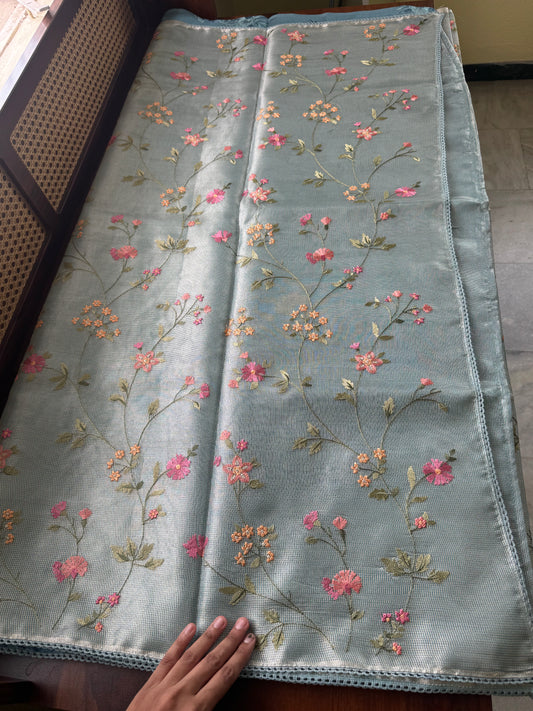 Floral Tissue Saree -Metallic Blue