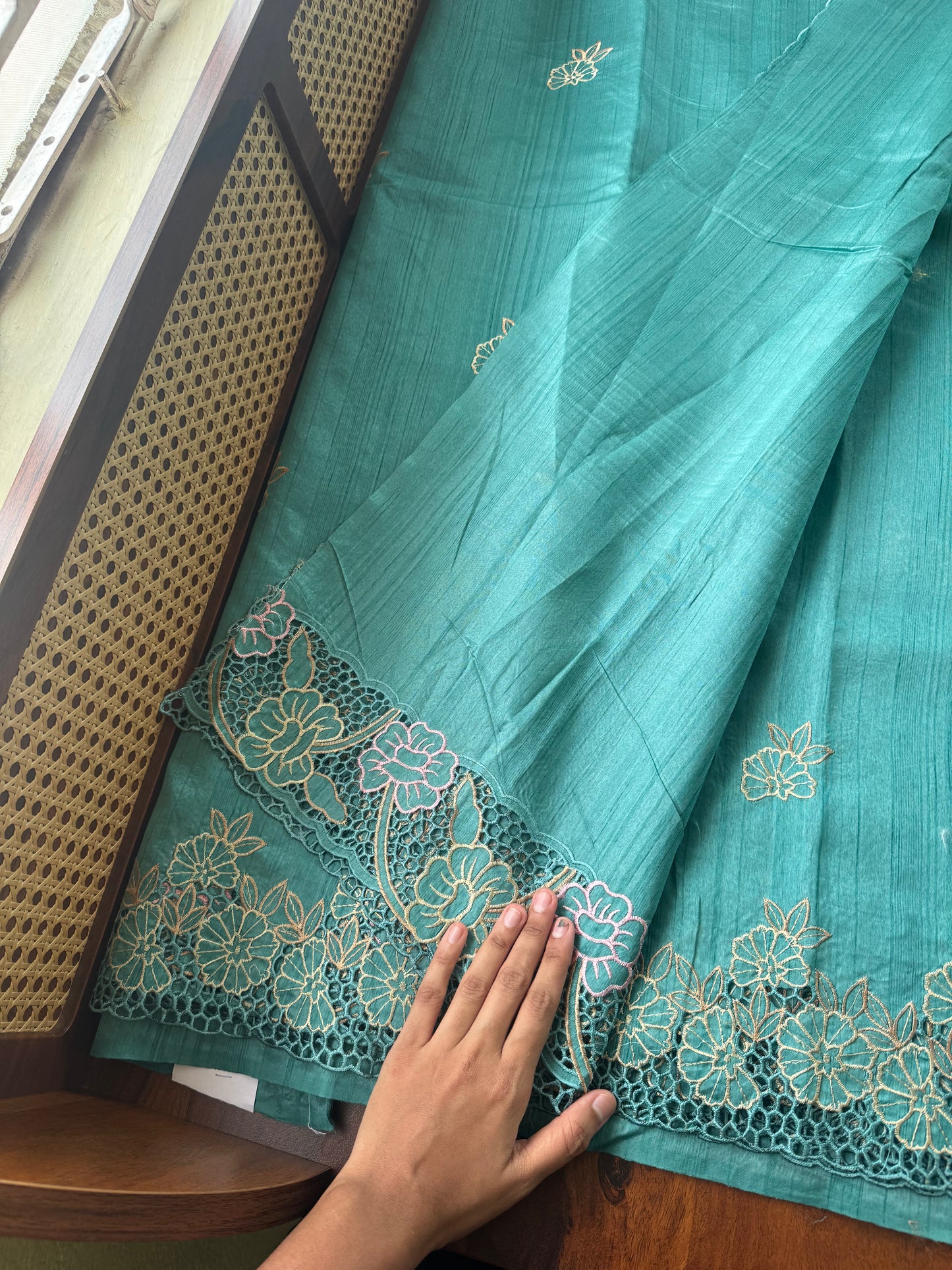 Cutwork Tussar Blend Saree - Blue