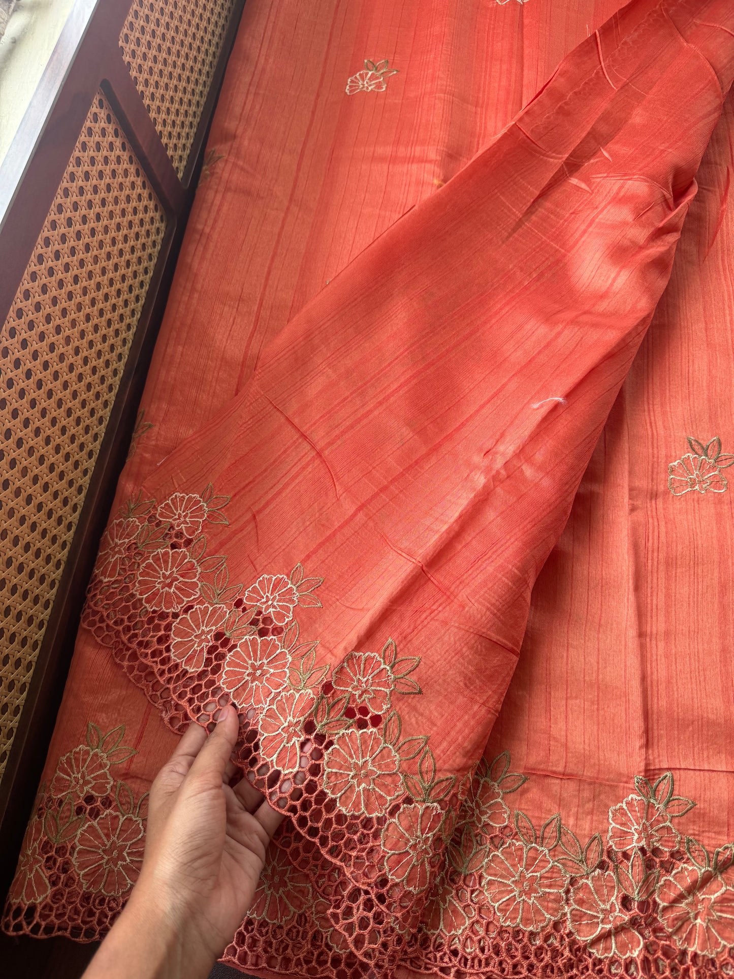 Cutwork Tussar Blend Saree - Orange