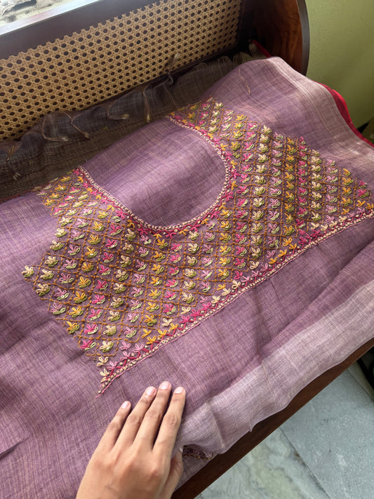 Premium Tissue Linen Sarees with heavy blouse - Lavender