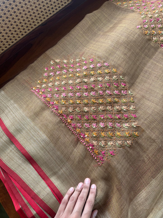 Premium Tissue Linen Sarees with heavy blouse - Mustard Yellow