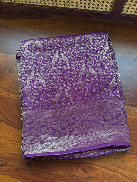 Soft Semi Silk Parrot Saree - Warm Violet