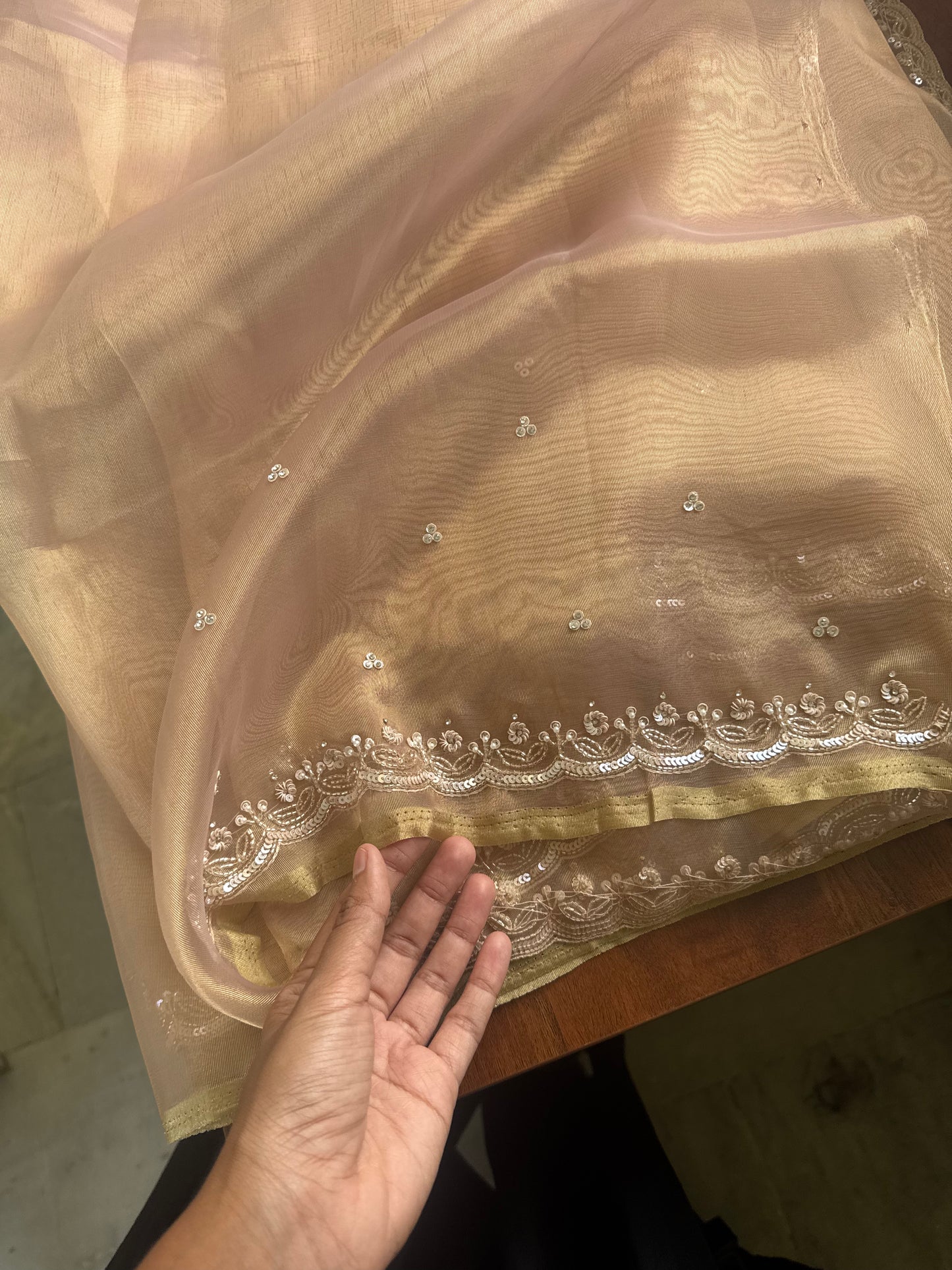 Luxe Tissue Saree with heavy blouse- Molten Golden