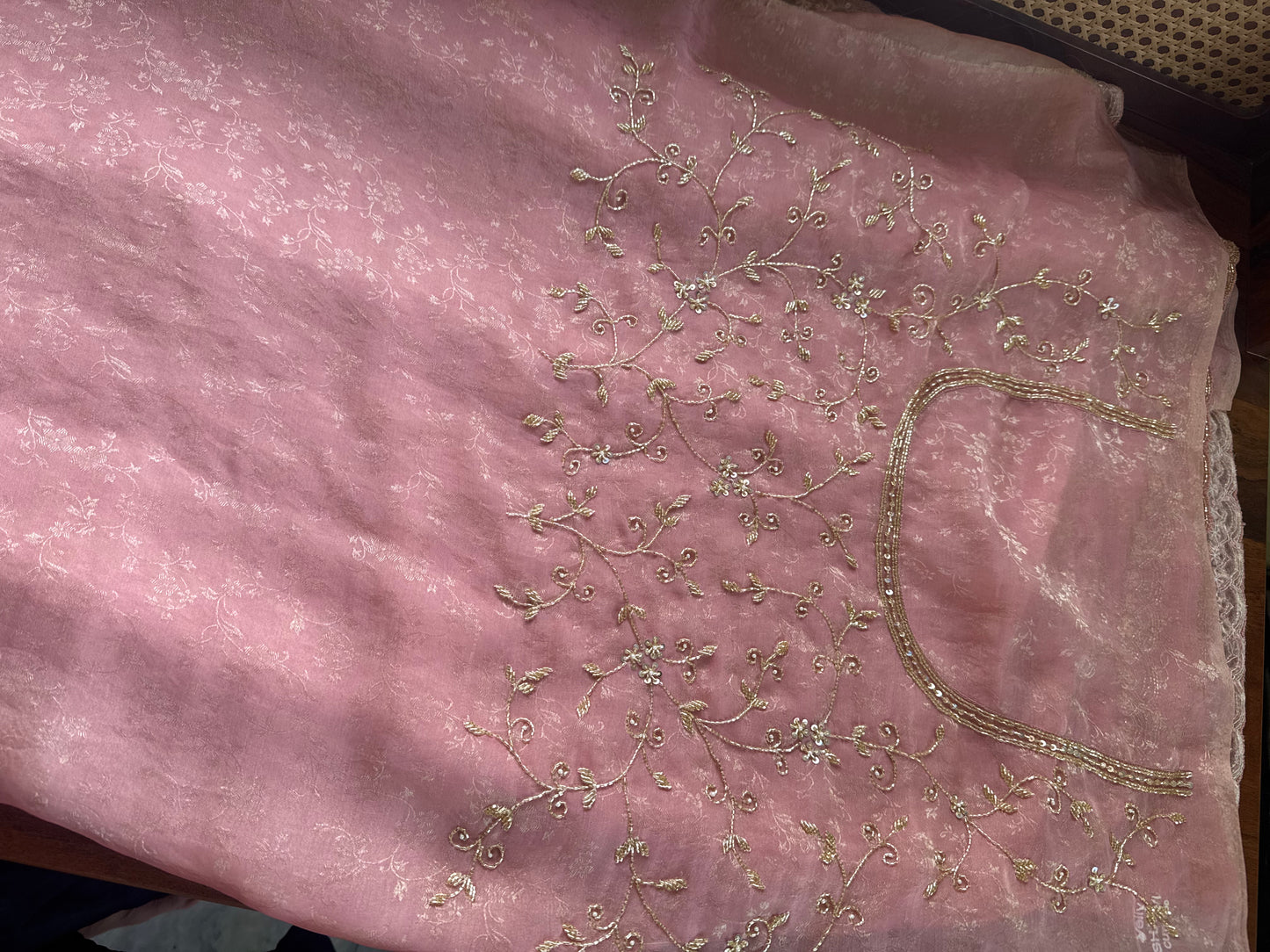 Luxe Tissue Saree with heavy blouse- Pink
