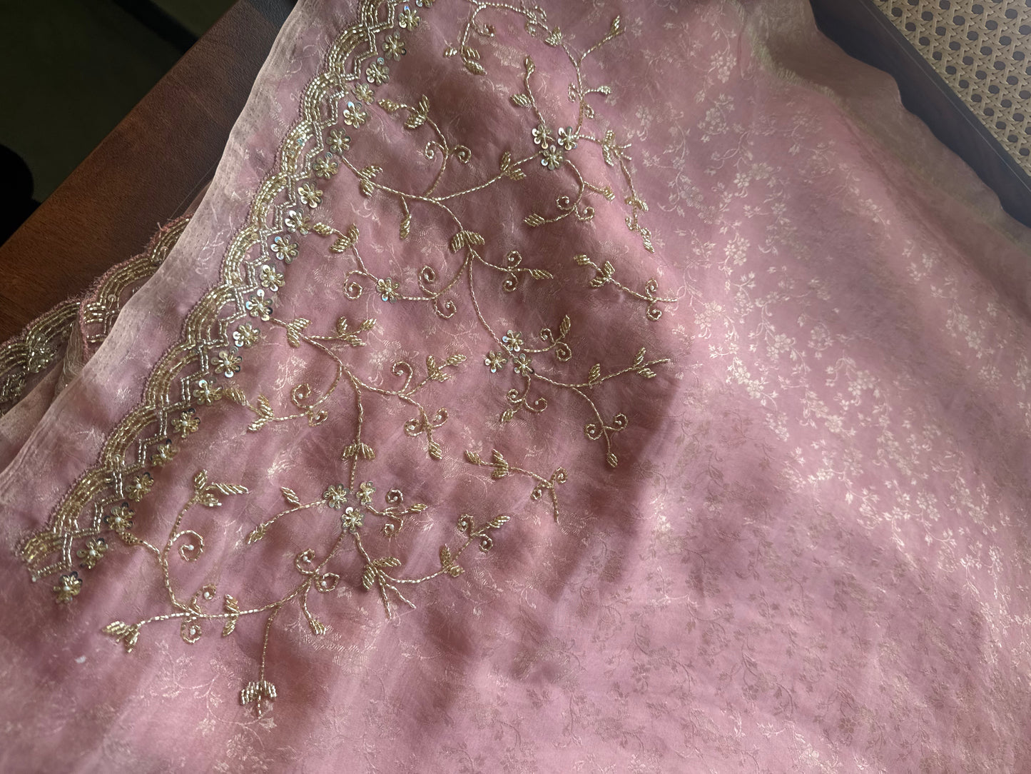 Luxe Tissue Saree with heavy blouse- Pink