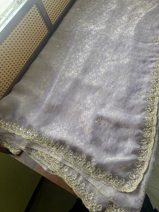 Luxe Tissue Saree with heavy blouse- Lavender