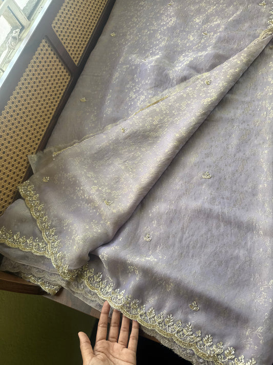 Luxe Tissue Saree with heavy blouse- Lavender