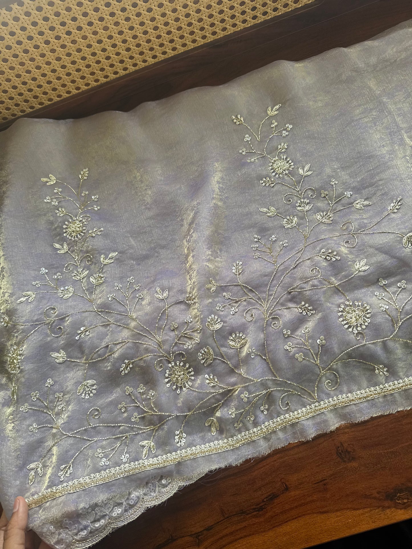 Luxe Tissue Saree with heavy blouse- Lavender