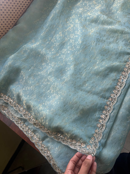 Luxe Tissue Saree with heavy blouse- Blue