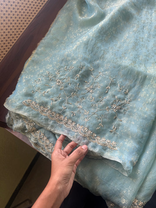 Luxe Tissue Saree with heavy blouse- Blue