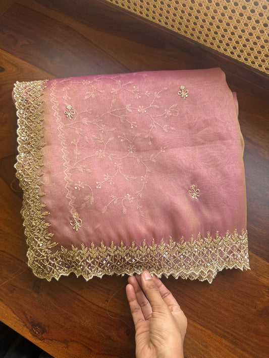 Luxe Tissue Saree with heavy blouse- Pink Golden