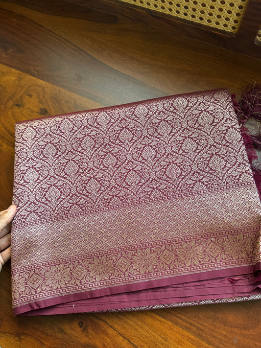 Premium Semi Banaras Saree - Wine Purple