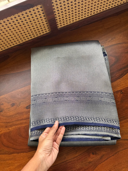 Soft Semi Silk Metallic Saree - Navy Blue