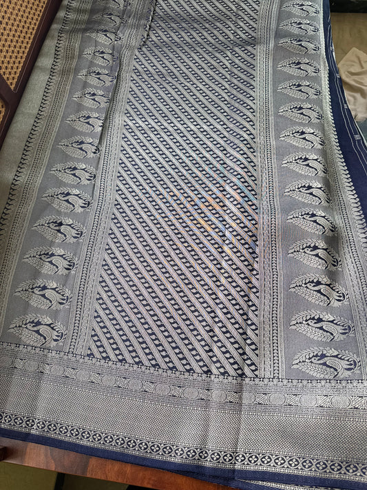 Soft Semi Silk Metallic Saree - Navy Blue