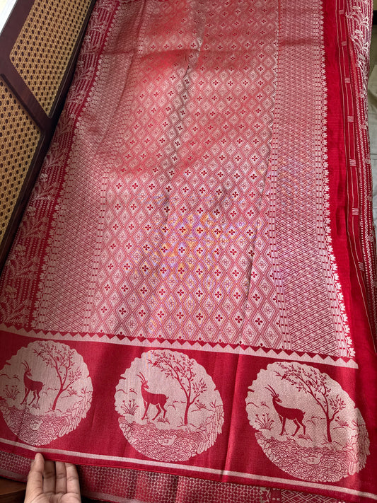 Soft Semi Silk Deer Saree - Red