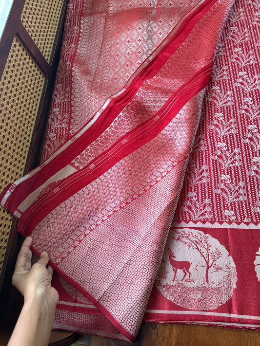 Soft Semi Silk Deer Saree - Red