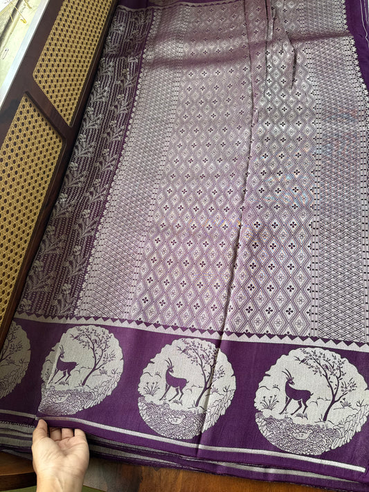 Soft Semi Silk Deer Saree - Warm Violet