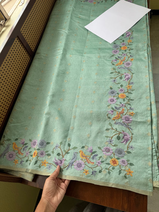Embroidered Tussar Blend - Green