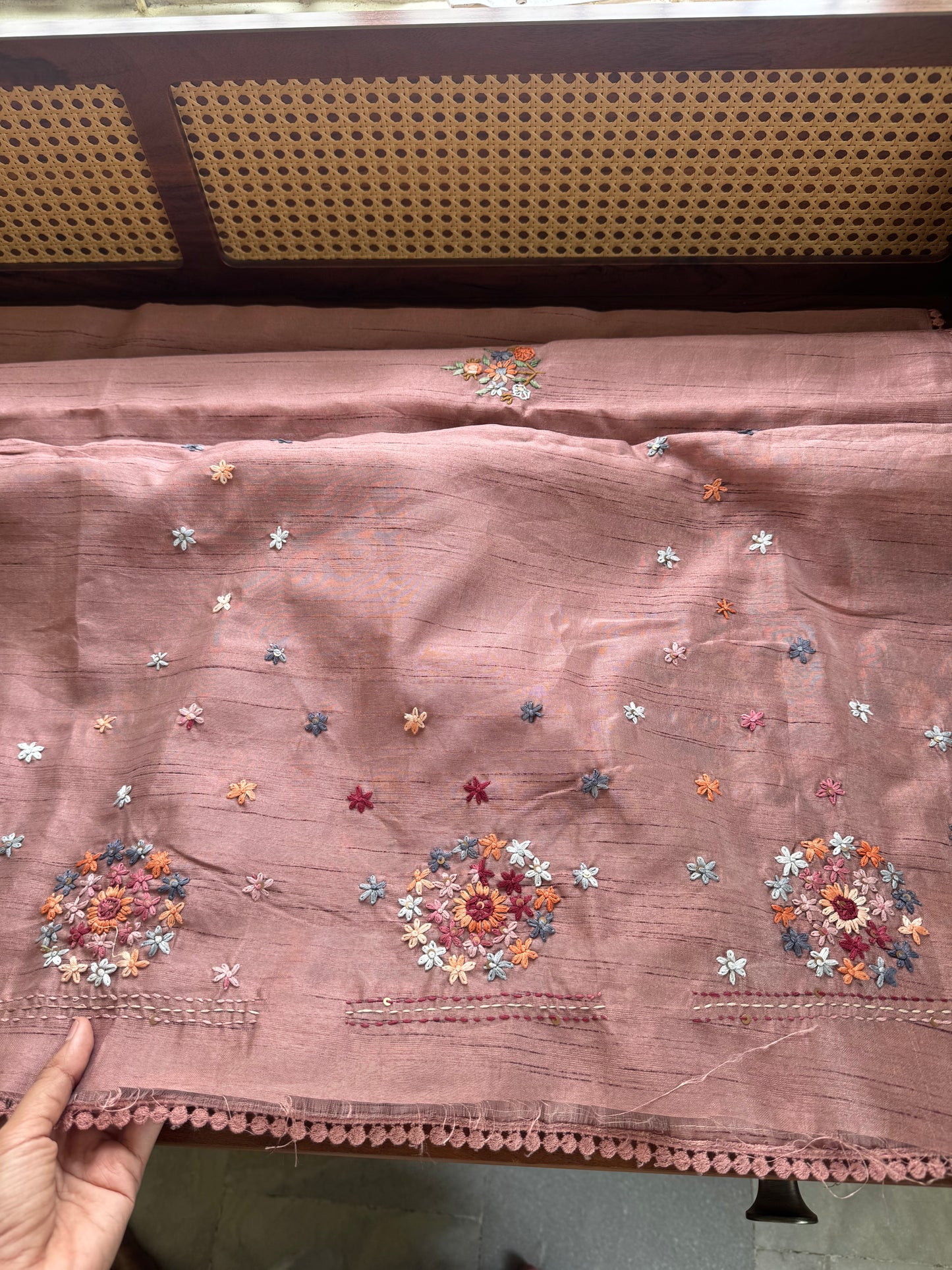 Hand Embroidered Tussar Blend Saree with heavy blouse - Mauve