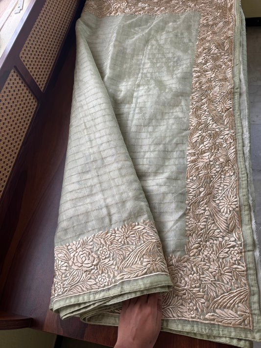Delicate Tissue Organza Saree - Pastel Green