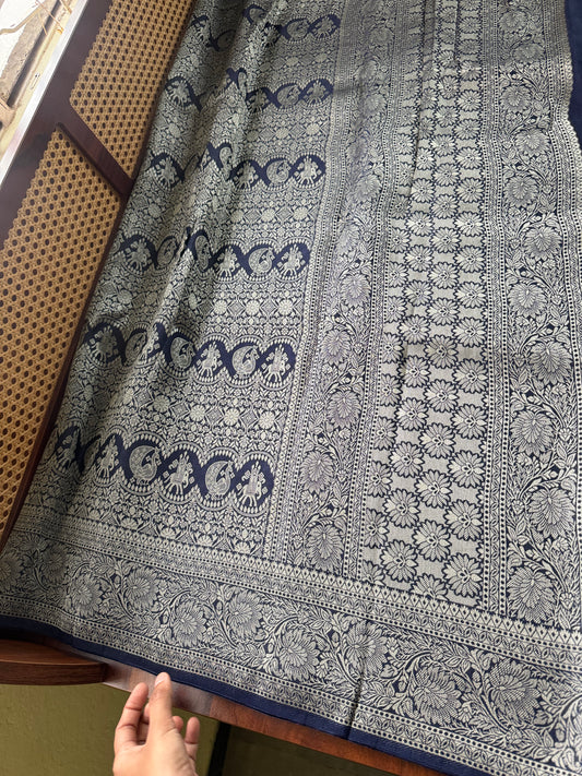 Soft Semi Silk Saree - Navy Blue