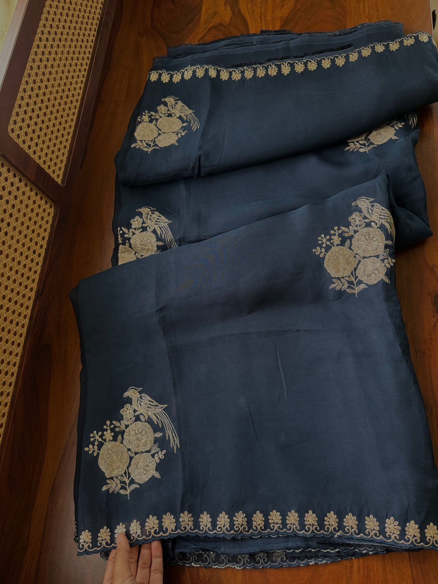 Luxe Georgette Saree with pita work & heavy blouse- Dark Blue
