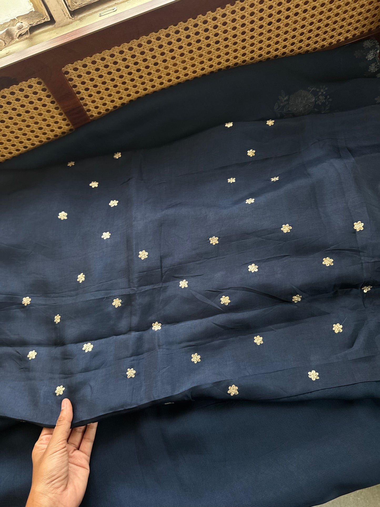 Luxe Georgette Saree with pita work & heavy blouse- Dark Blue