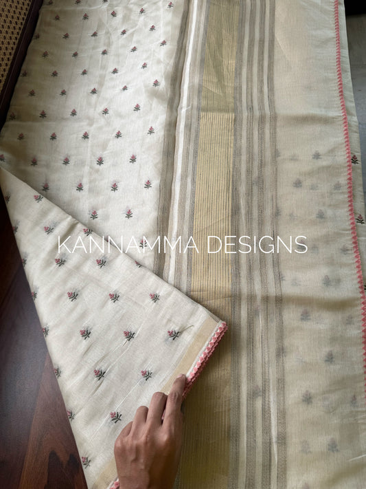 Mul Chanderi Tissue Saree - Cream & Peach